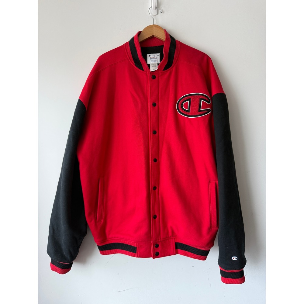 Champion Big C Varsity Jacket Mens 3XL Red Black Letterman Quilted Logo